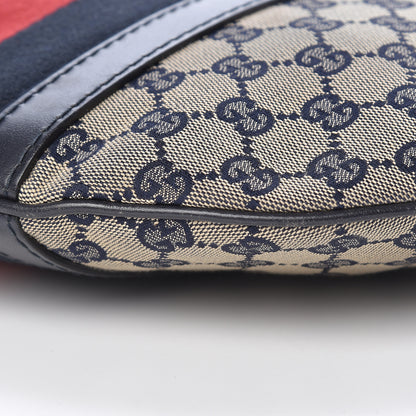 Gucci Monogram Vintage Web Medium Half Moon Hobo Navy 10 of 16