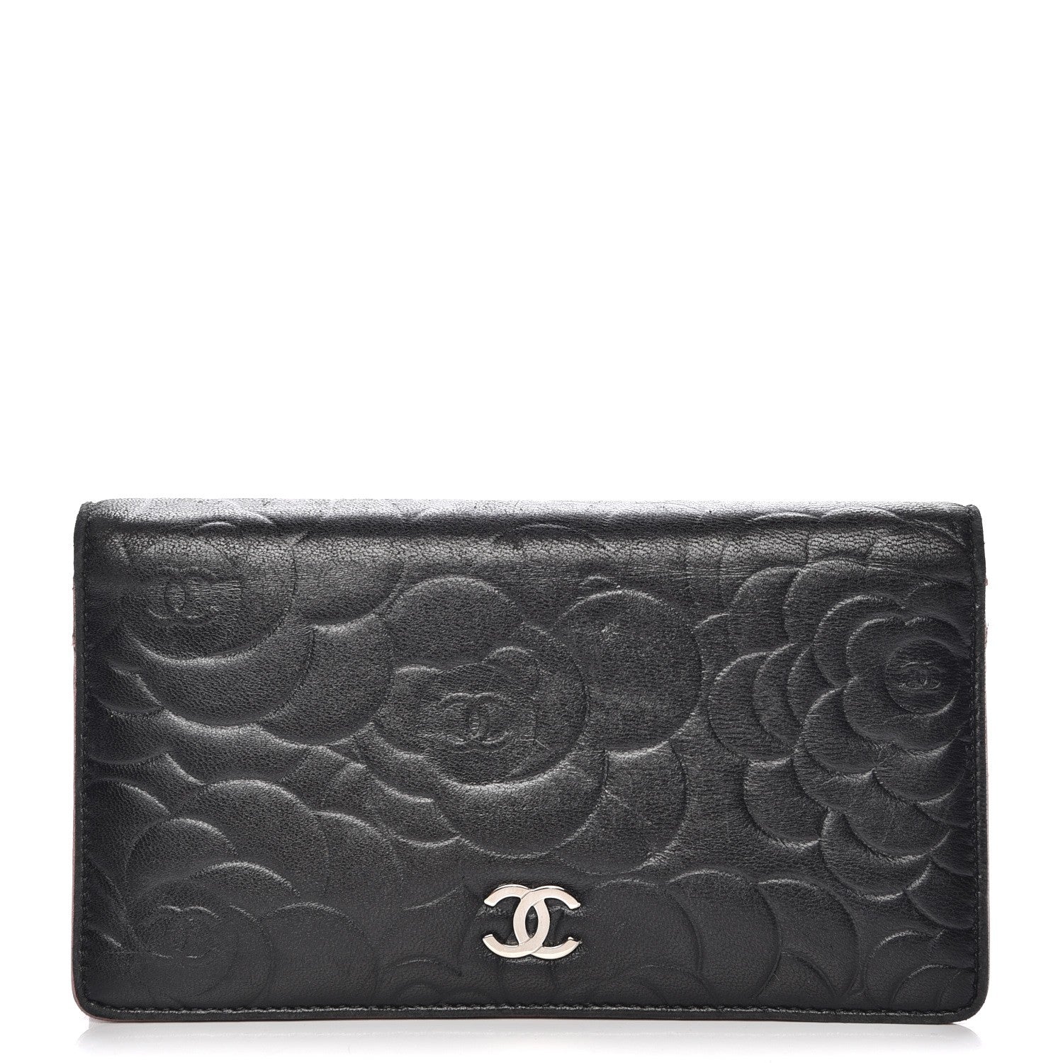 Chanel Lambskin Camellia Embossed Yen Wallet Black 1 of 10
