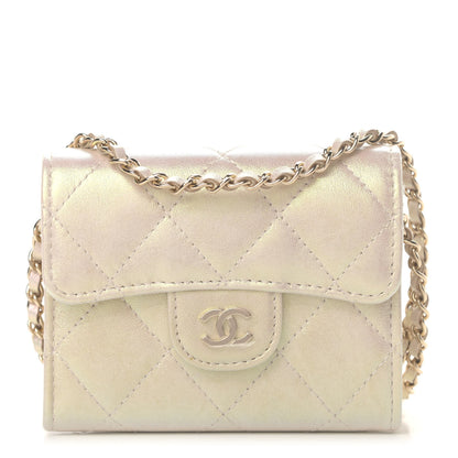 Chanel Iridescent Lambskin Quilted Flap Card Holder On Chain Ivory 1 of 4