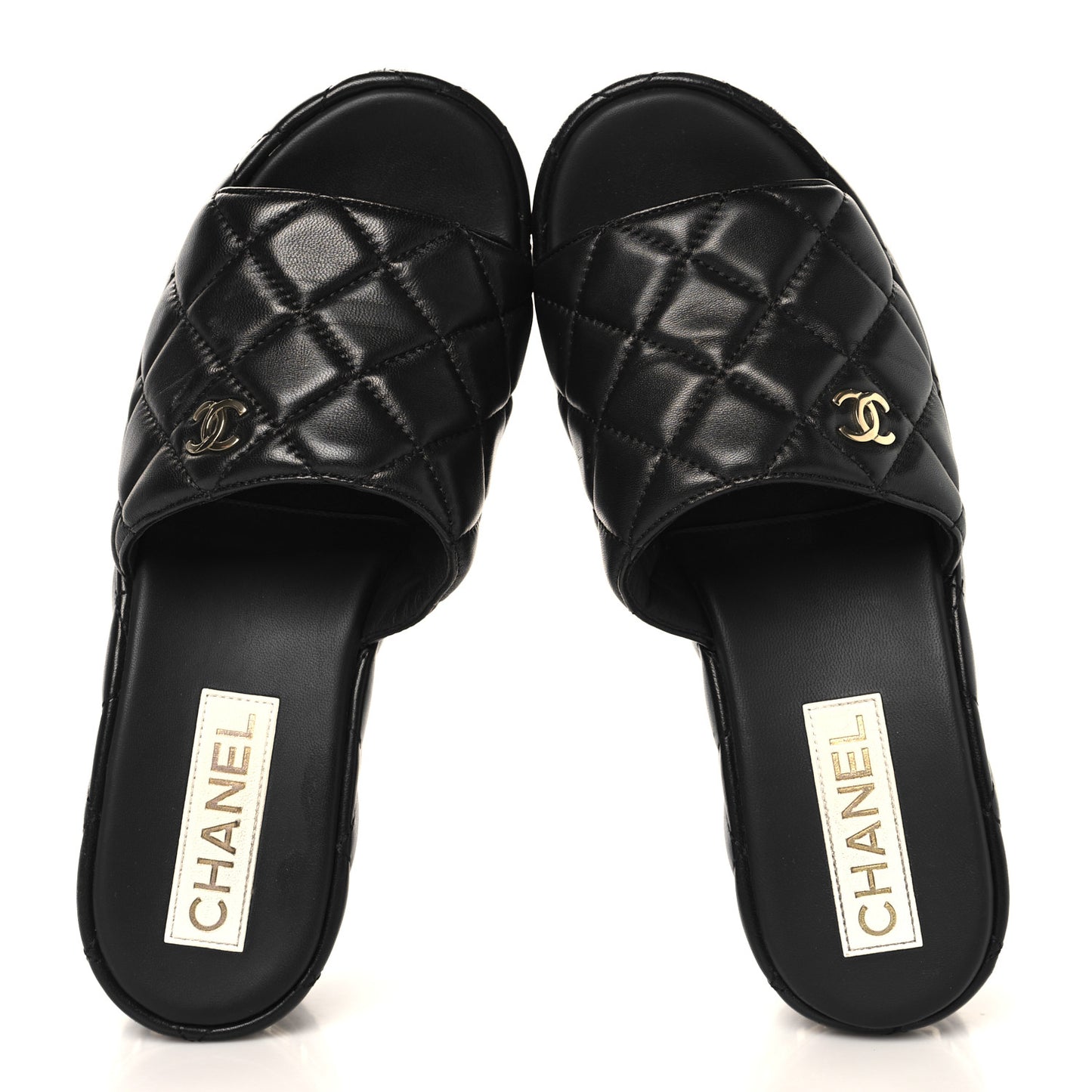 Lambskin Quilted Platform Mules 38 Black