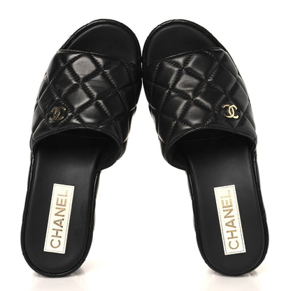 Chanel Lambskin Quilted Platform Mules 38 Black 2 of 9
