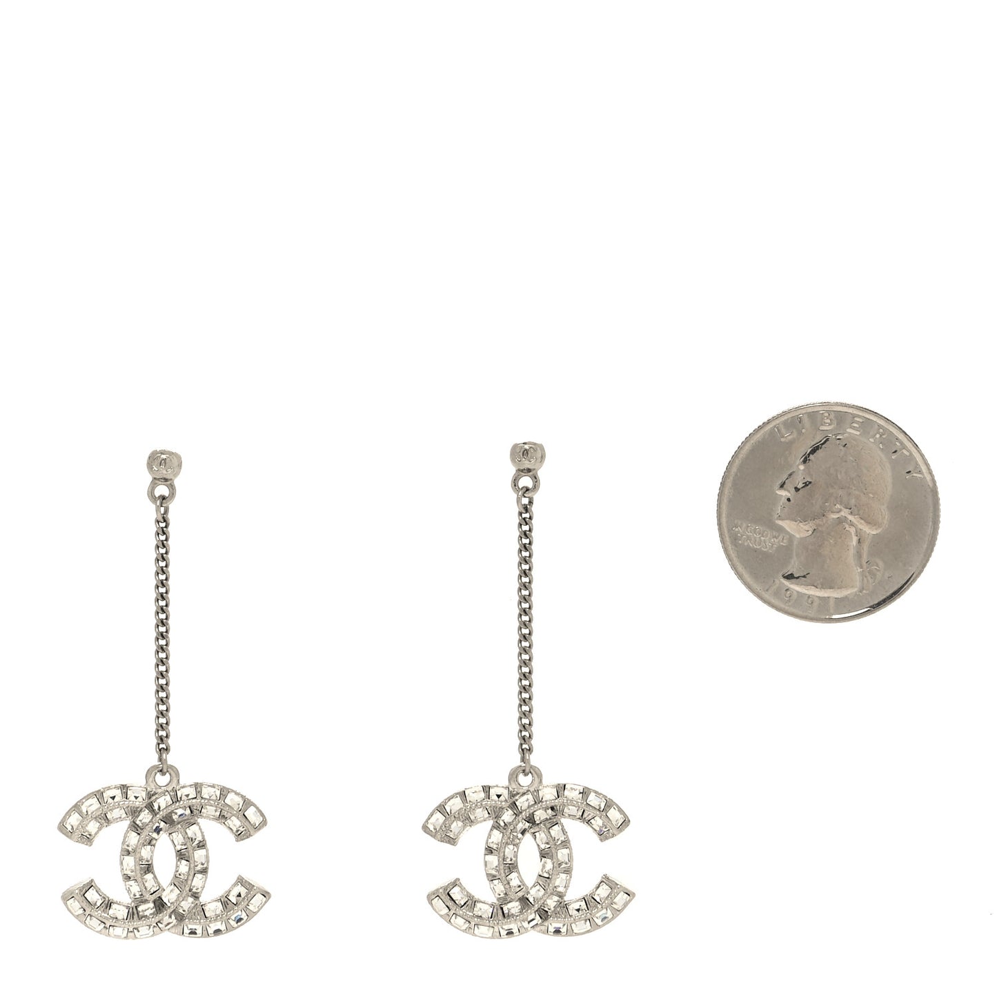 Crystal CC Drop Earrings Silver
