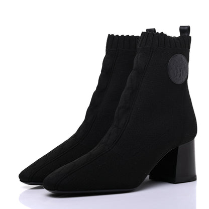 Hermes Knit Calfskin Volver Ankle Boots 37.5 Black 3 of 11