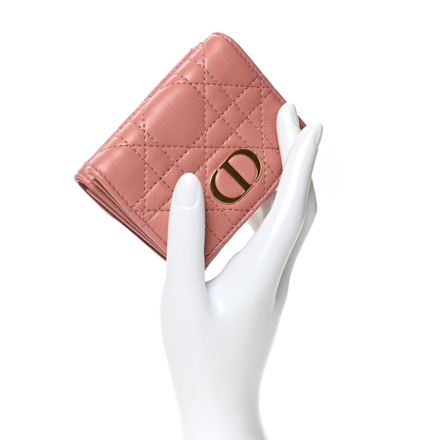 Christian Dior Supple Calfskin Cannage Medium Caro Card Wallet Pink 2 of 7