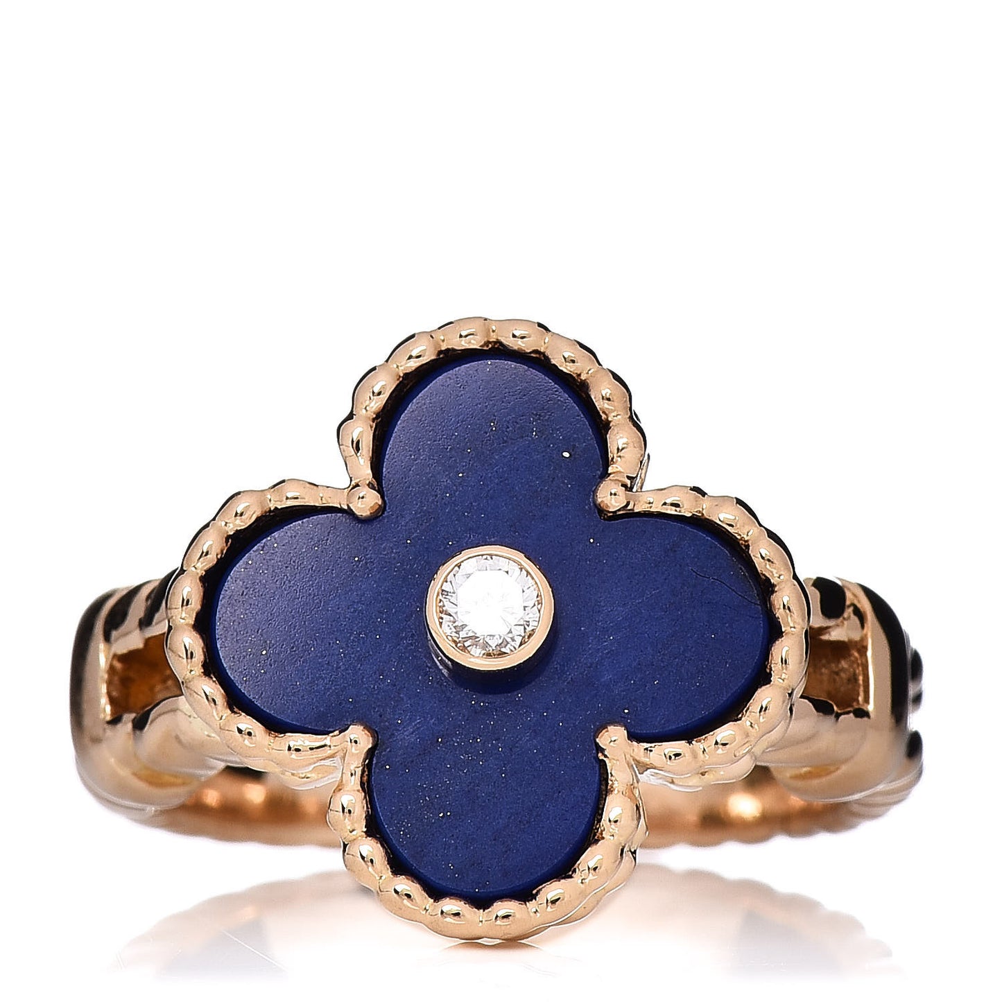 18K Yellow Gold Diamond Lapis Lazuli Vintage Alhambra Ring 50 5.25