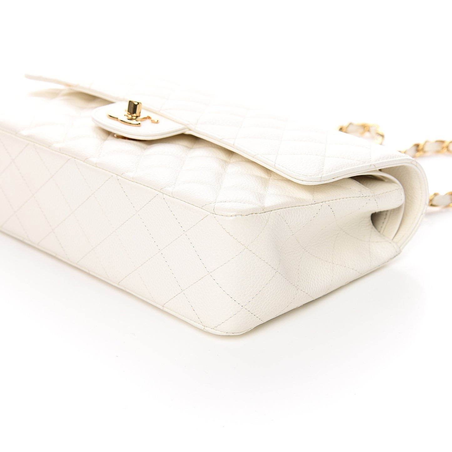Caviar Quilted Medium Double Flap White