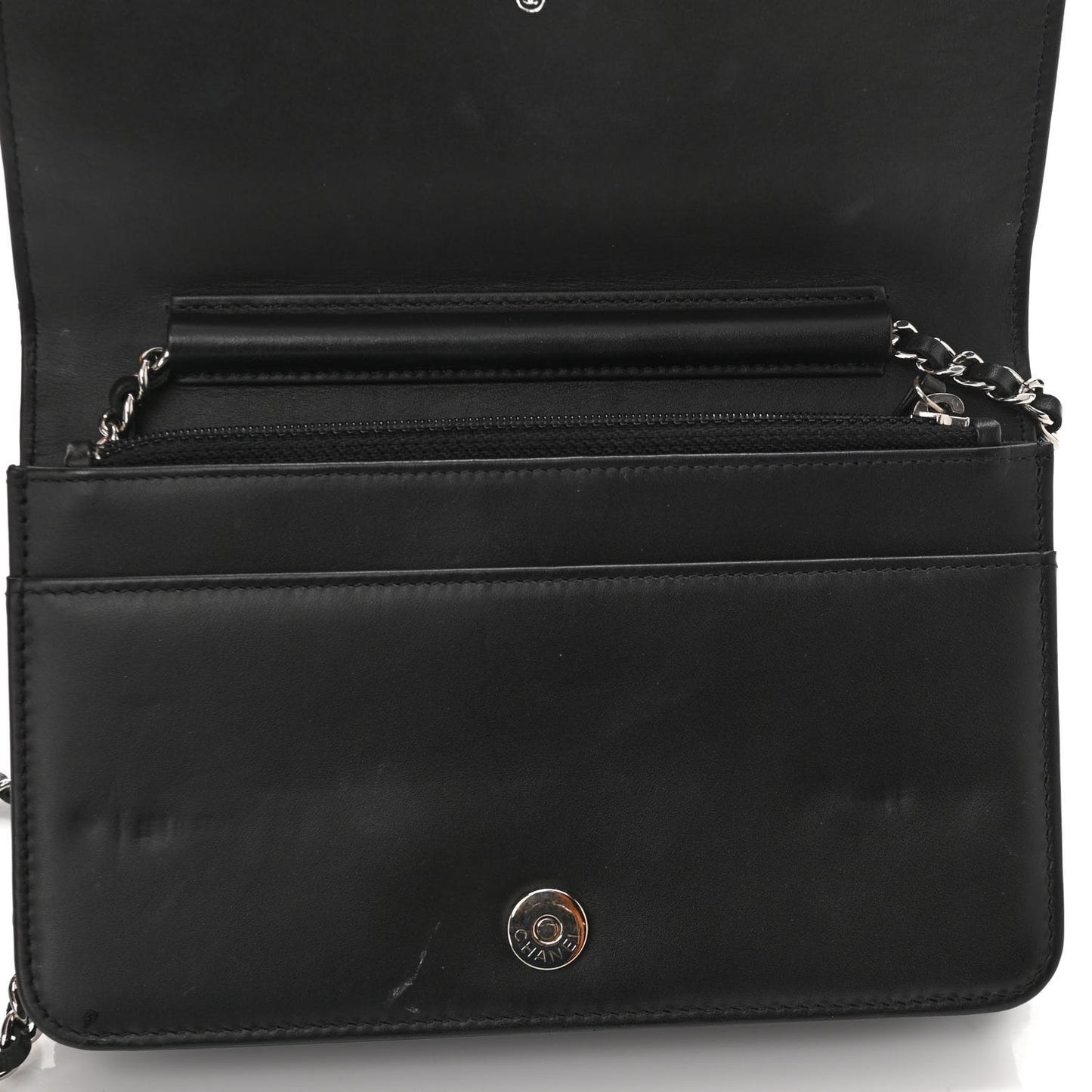 Lambskin Camellia Studded Wallet on Chain WOC Black