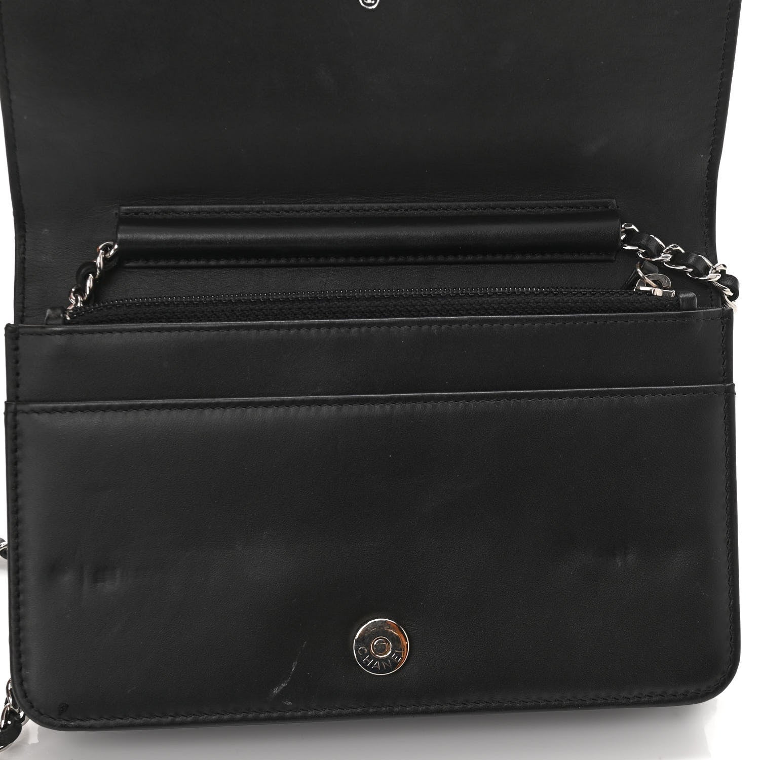 Chanel Lambskin Camellia Studded Wallet on Chain WOC Black 12 of 12
