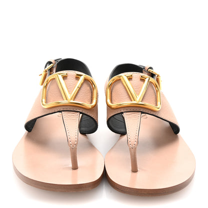 Valentino Garavani Grainy Cowhide Vlogo Slingback Flat Thong Sandals 35.5 Rose Cannelle 3 of 10