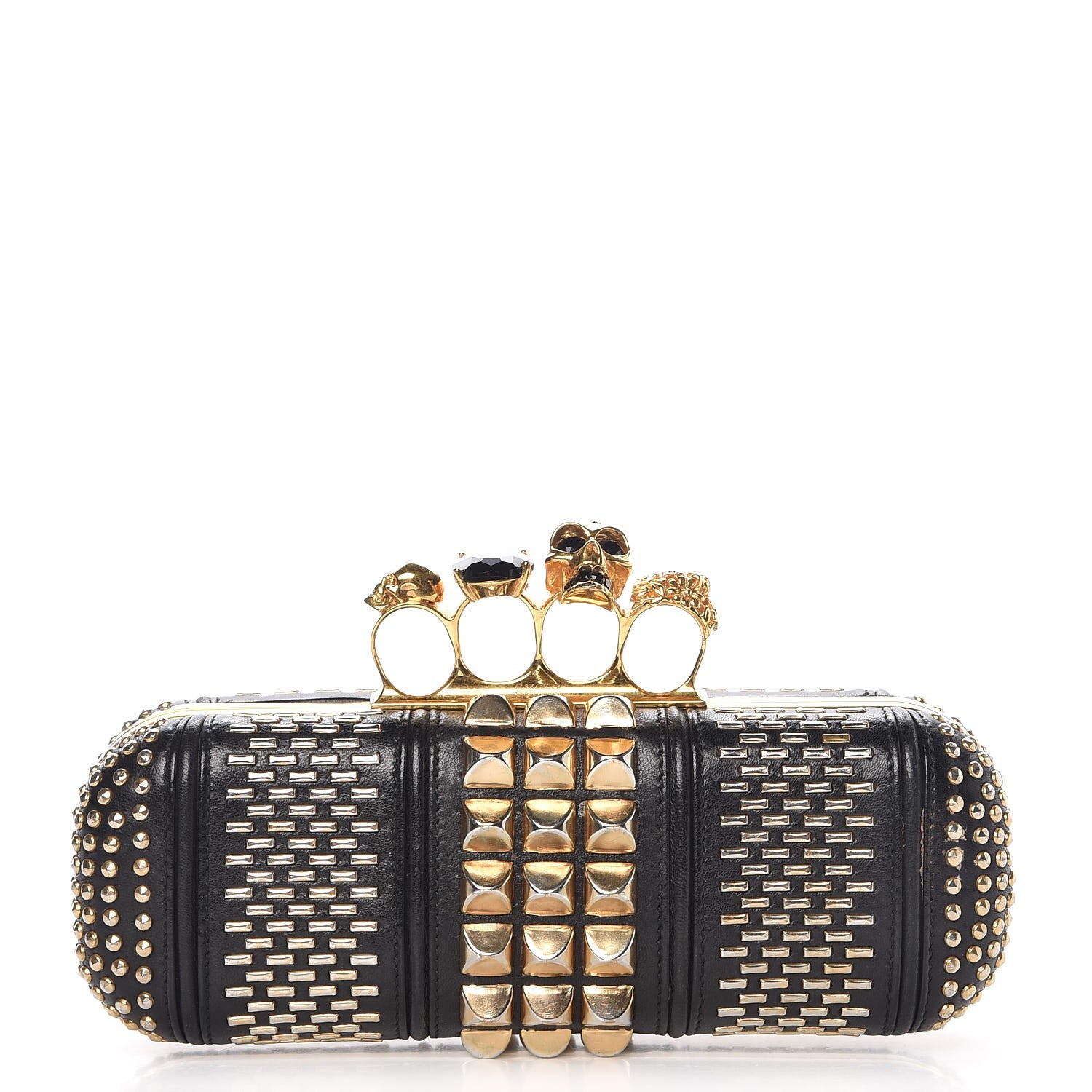 Alexander McQueen Nappa Studded Skull Knuckle Box Clutch Black 1 of 8