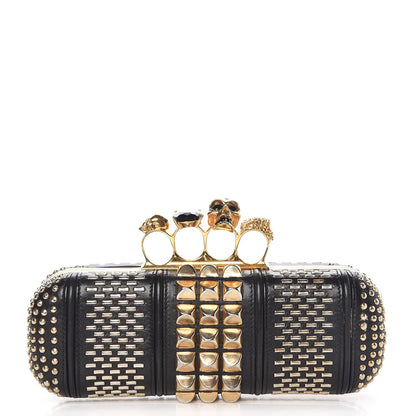 Alexander McQueen Nappa Studded Skull Knuckle Box Clutch Black 1 of 8
