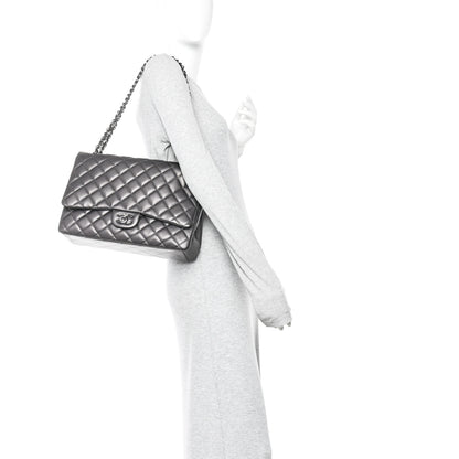 Chanel Metallic Lambskin Quilted Maxi Single Flap Dark Grey 2 of 13