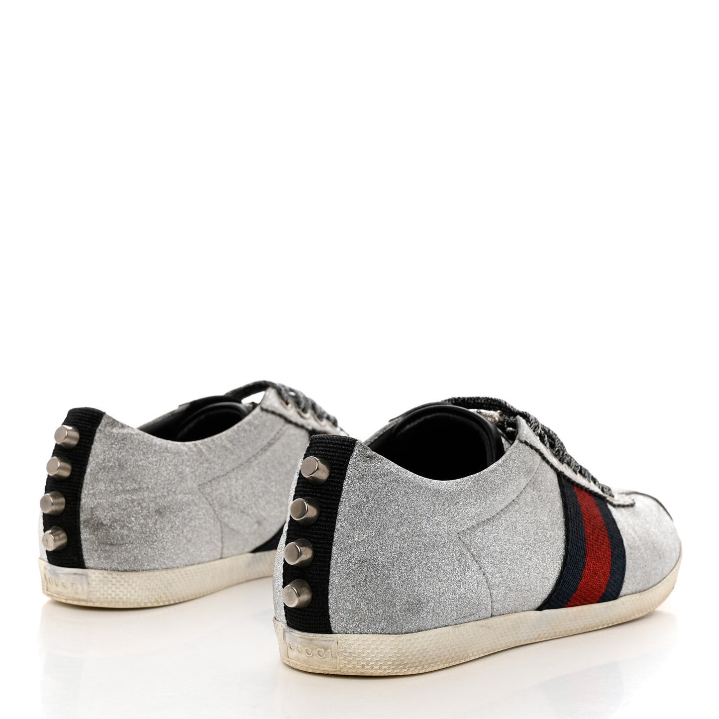 Glitter Fabric Studded Web Womens Sneakers 37.5 Silver