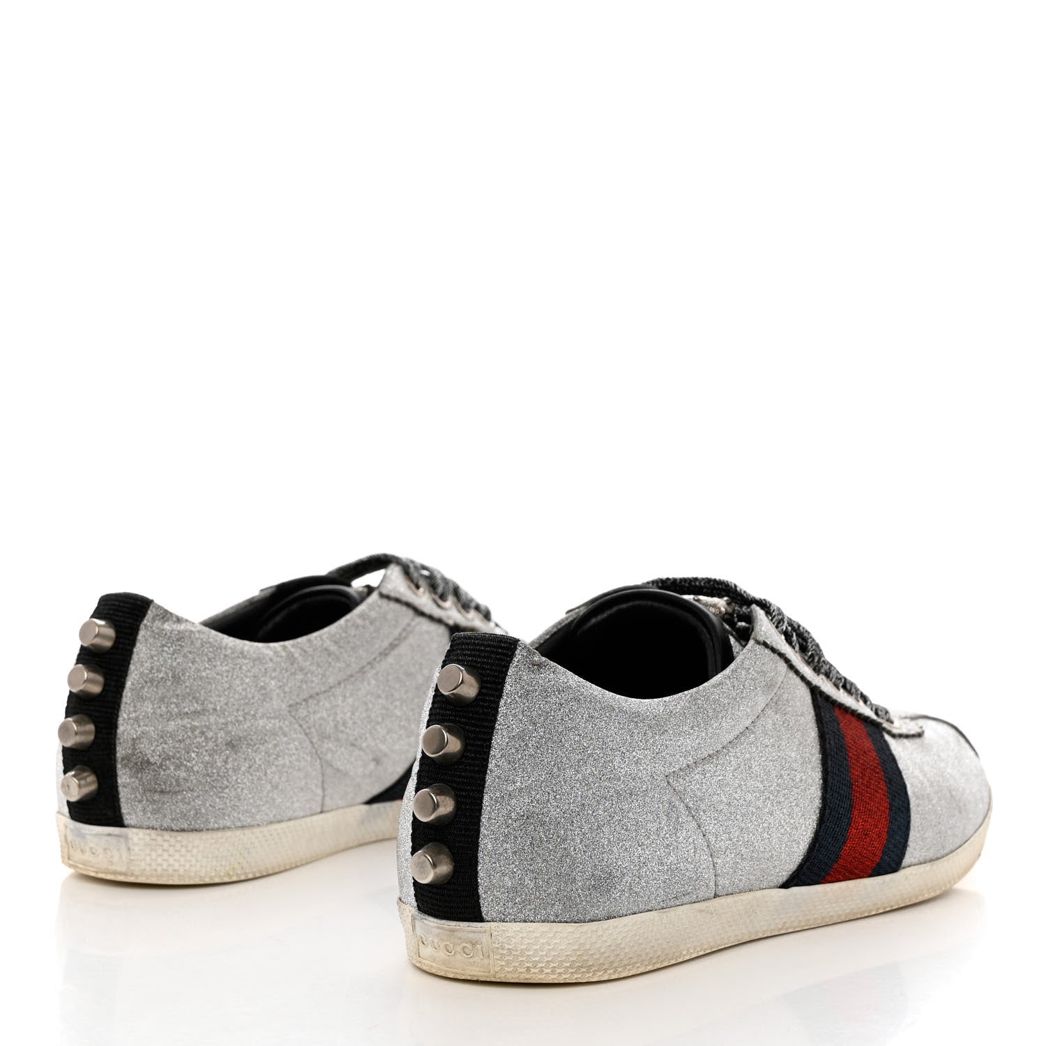 Gucci Glitter Fabric Studded Web Womens Sneakers 37.5 Silver 4 of 11