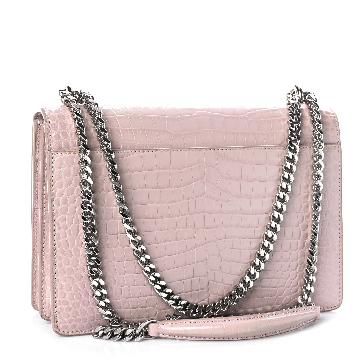 Saint Laurent Calfskin Crocodile Embossed Medium Monogram Sunset Powder Pink 3 of 11