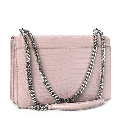 Saint Laurent Calfskin Crocodile Embossed Medium Monogram Sunset Powder Pink 3 of 11
