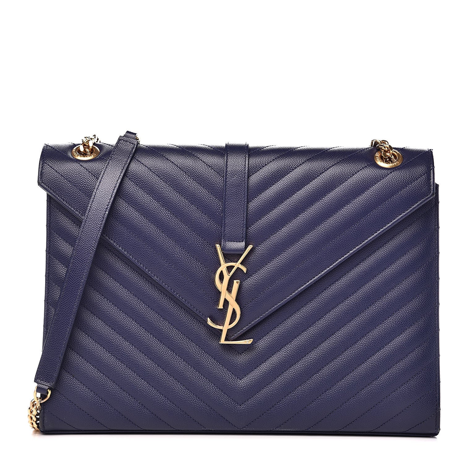Saint Laurent Grain De Poudre Matelasse Chevron Large Monogram Satchel Blue 1 of 16
