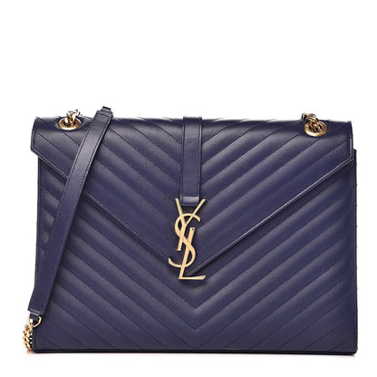 Saint Laurent Grain De Poudre Matelasse Chevron Large Monogram Satchel Blue 1 of 16