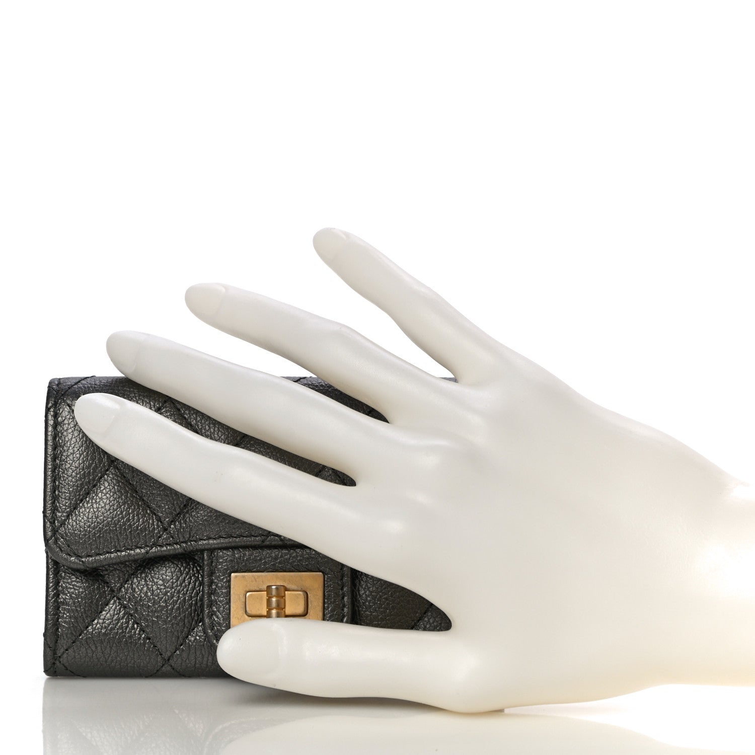 Chanel Metallic Calfskin Quilted Reissue Flap Card Holder Grey 2 of 12