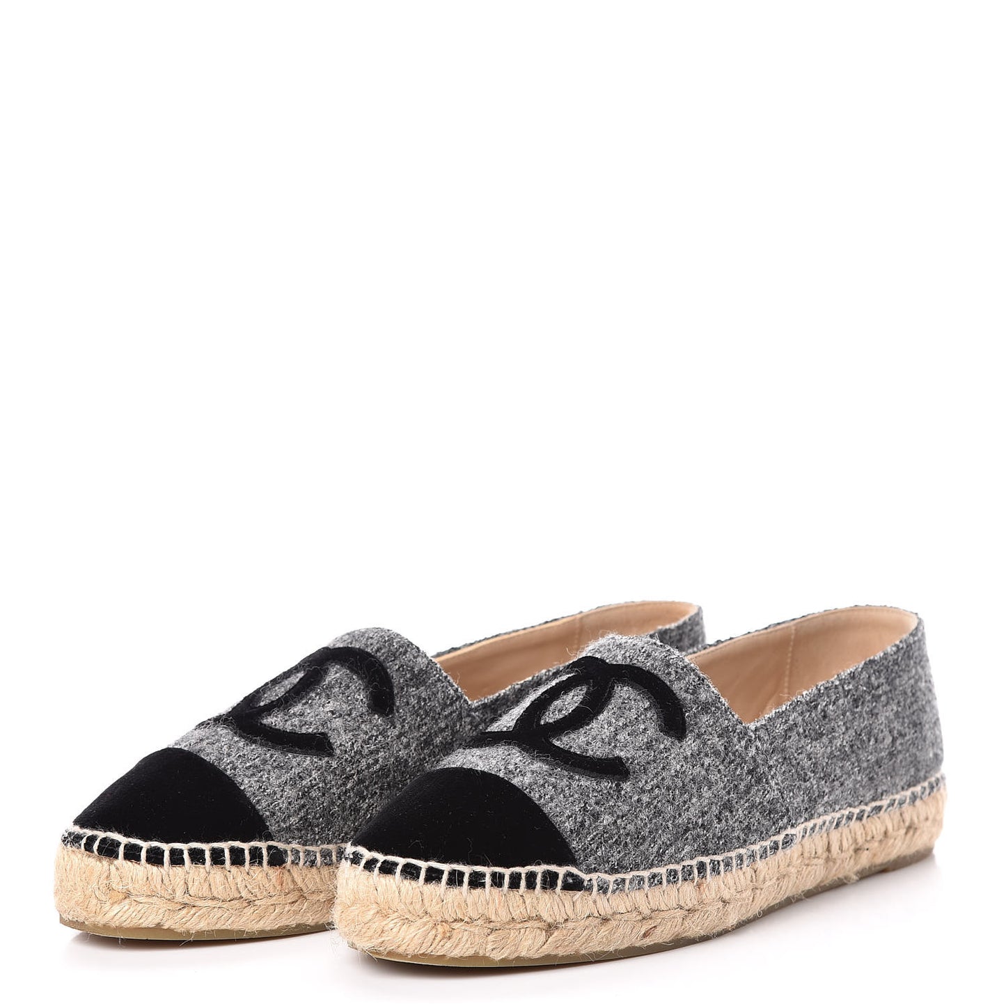 Tweed Velvet CC Espadrilles 38 Grey Black