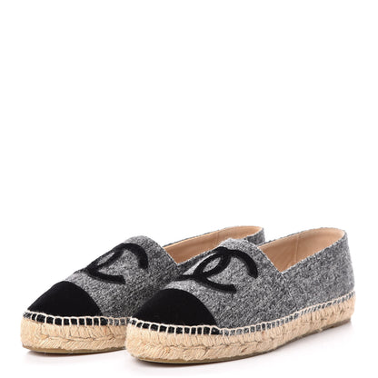 Chanel Tweed Velvet CC Espadrilles 38 Grey Black 3 of 9