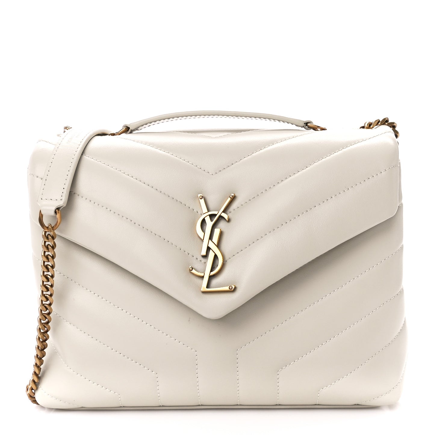 Calfskin Y Quilted Monogram Small Loulou Chain Satchel Crema Soft