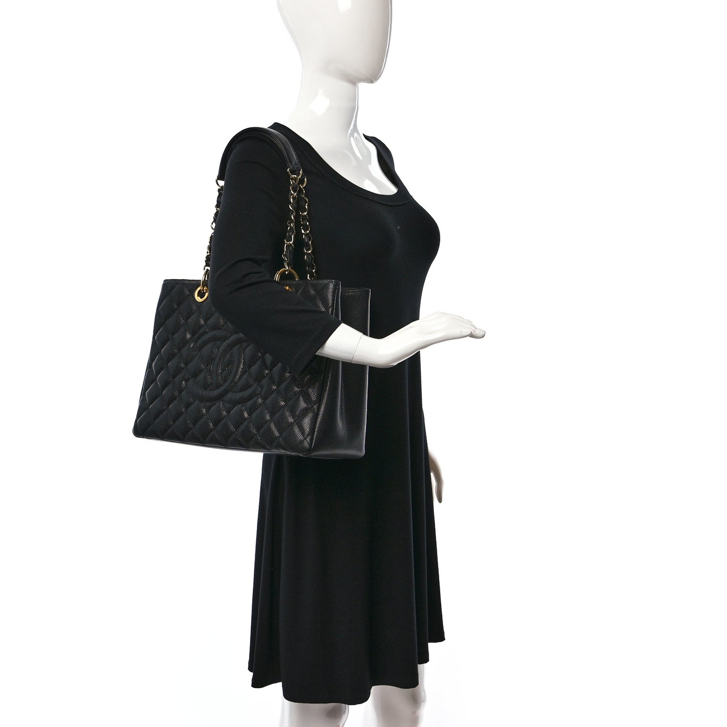 Caviar Quilted Grand Shopping Tote GST Black