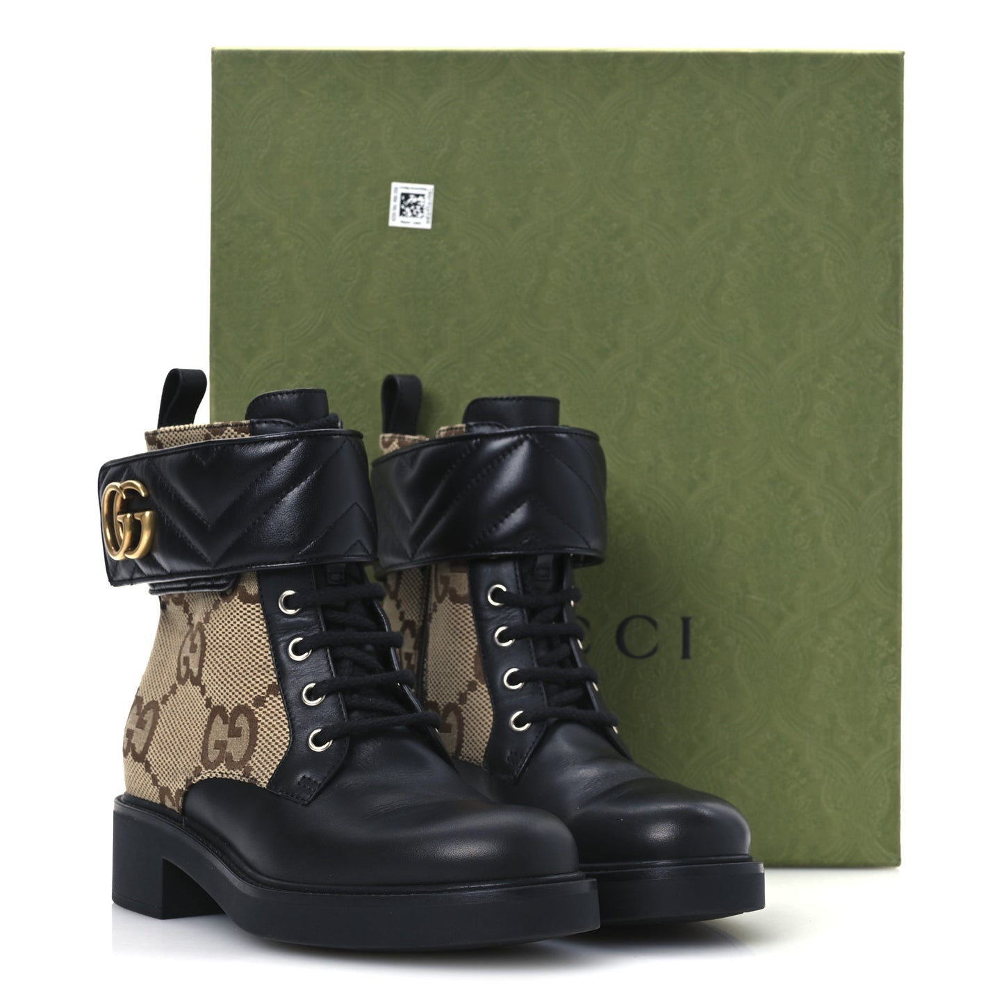 Flores Calfskin Monogram Maxi GG Nappa Matelasse Double G 40mm Ankle Boots 36 Black Camel Ebony