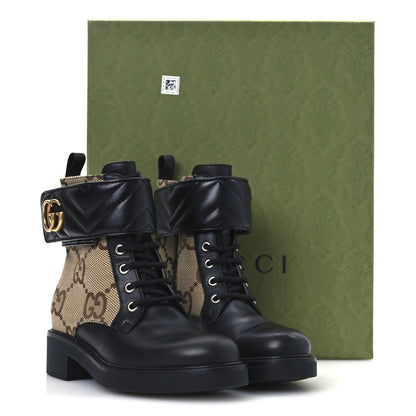 Gucci Flores Calfskin Monogram Maxi GG Nappa Matelasse Double G 40mm Ankle Boots 36 Black Camel Ebony 14 of 14