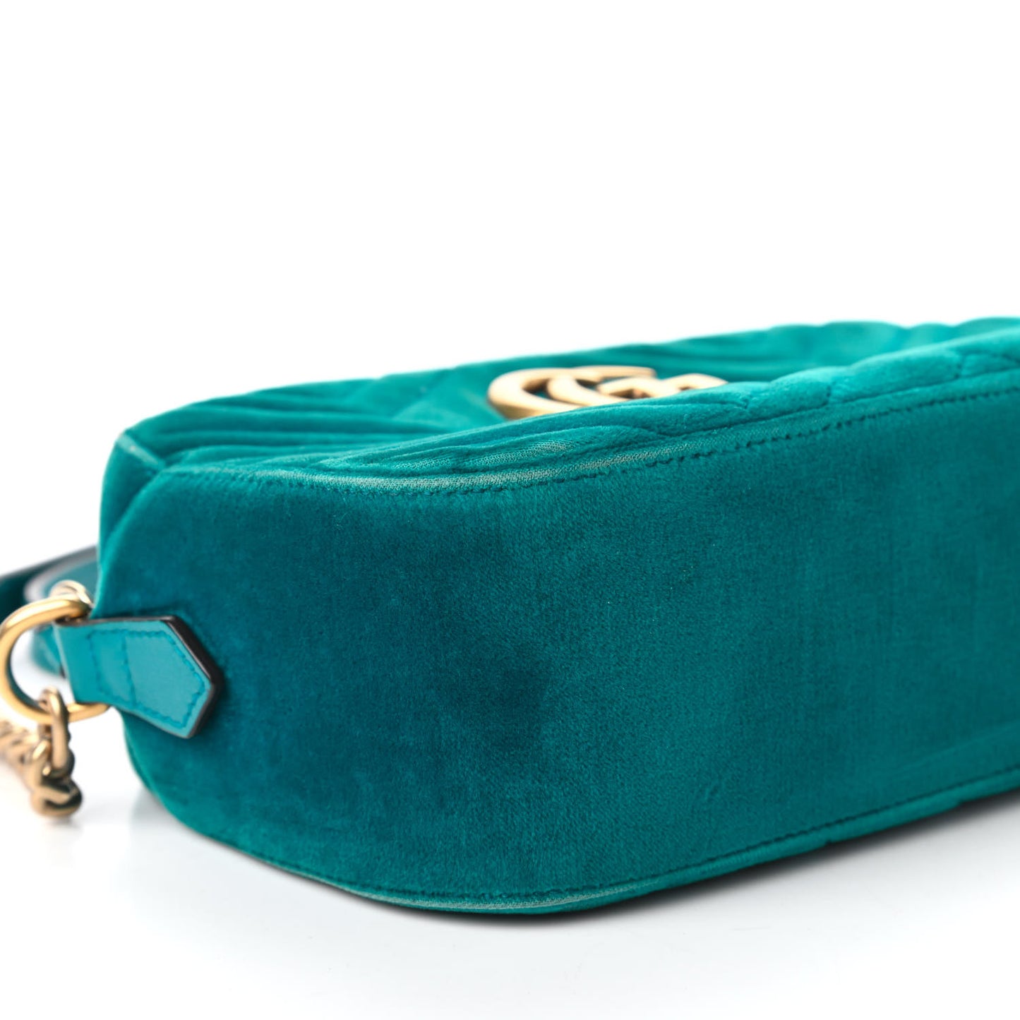 Velvet Matelasse Small GG Marmont Chain Shoulder Bag Pavone Cyan