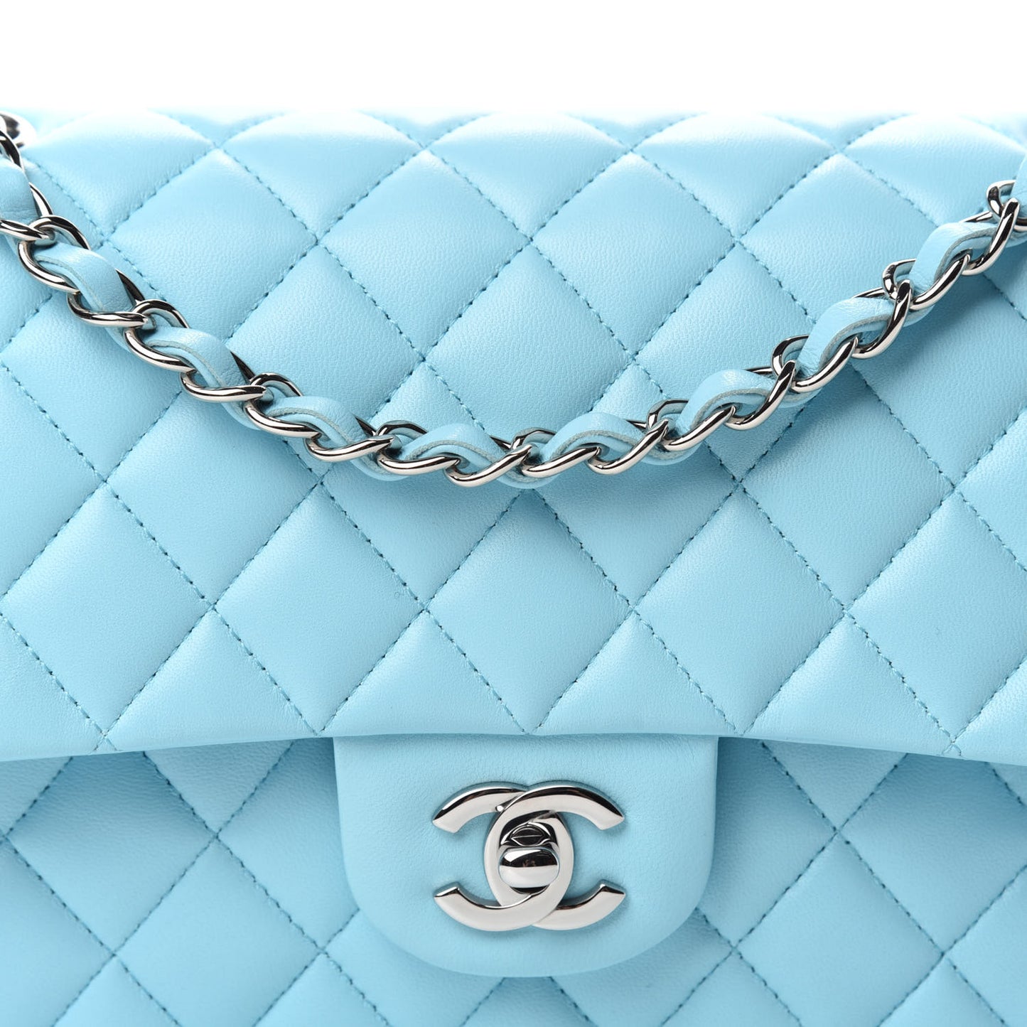 Lambskin Quilted Medium Double Flap Neon Blue