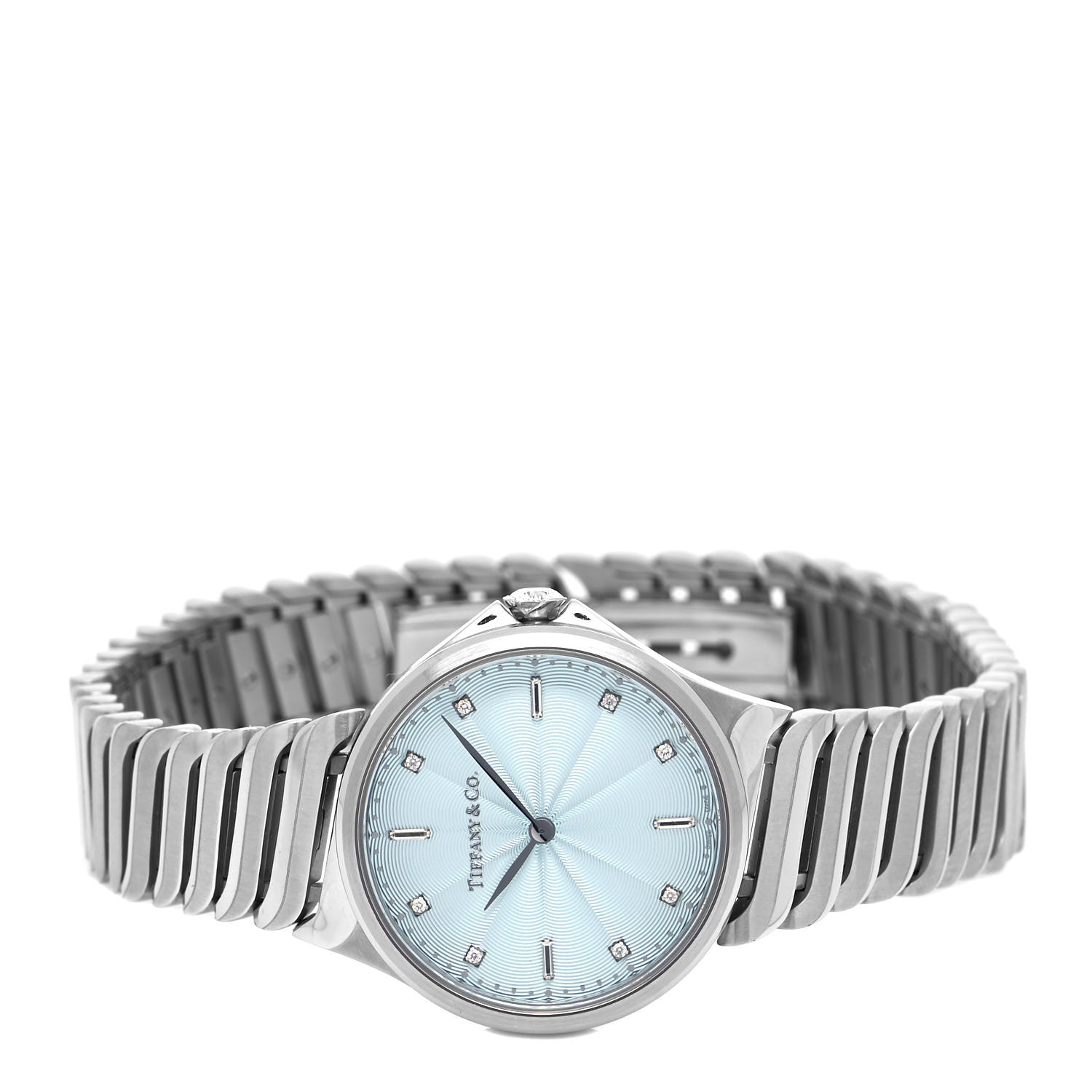 Tiffany Stainless Steel Diamond 28mm Metro 2-Hand Quartz Watch Ice Blue 2 of 5