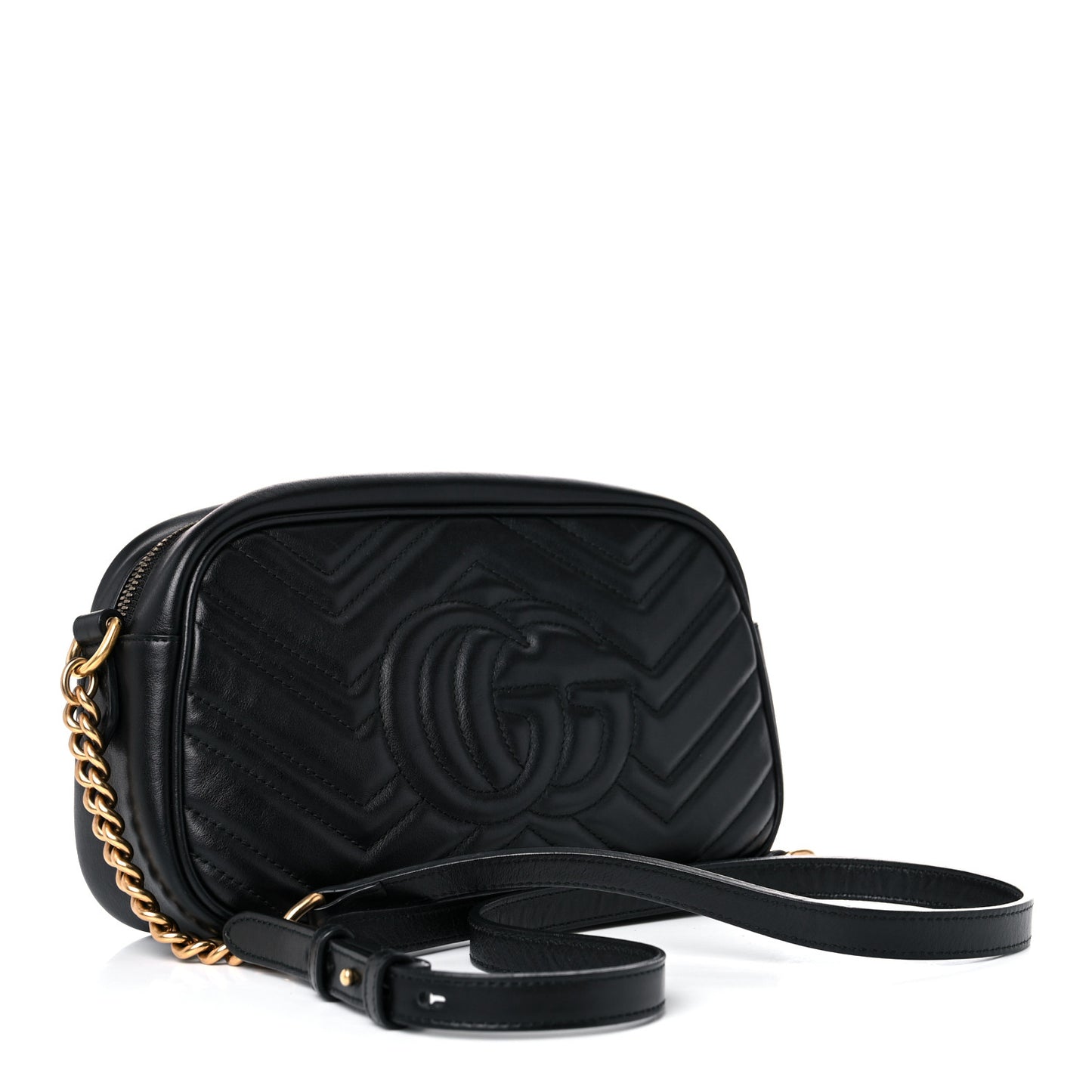 Calfskin Matelasse Small GG Marmont Chain Shoulder Bag Black