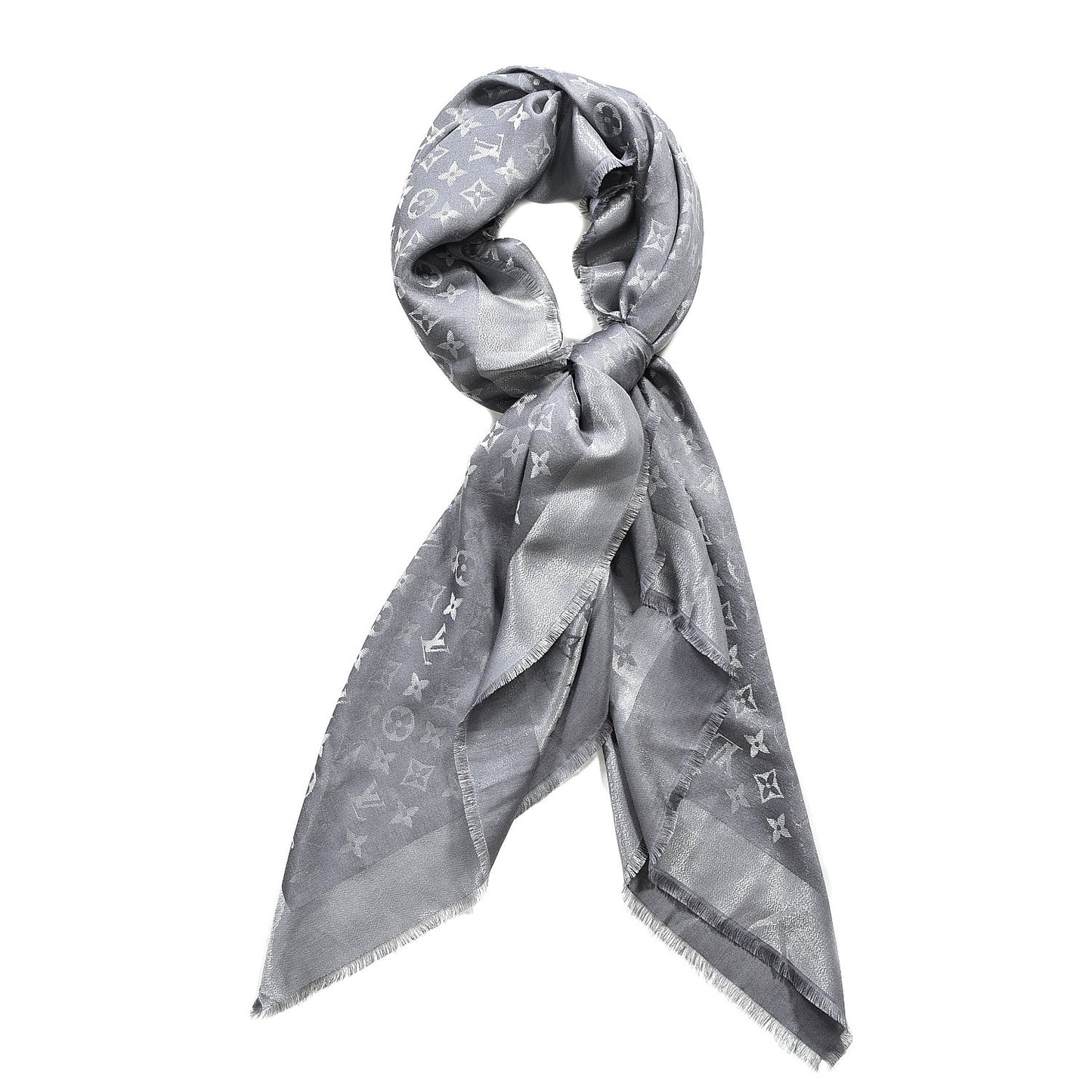 Silk Lurex Wool Monogram Shine Shawl Charcoal Grey