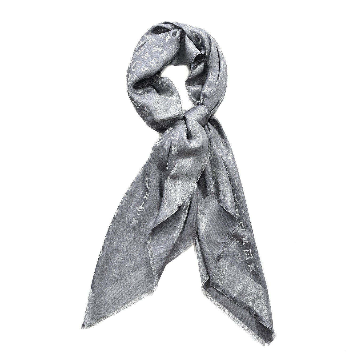 Louis Vuitton Silk Lurex Wool Monogram Shine Shawl Charcoal Grey 1 of 6