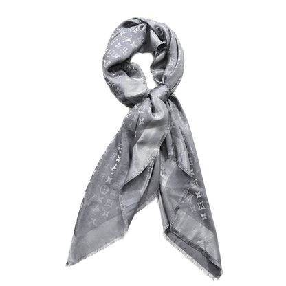 Louis Vuitton Silk Lurex Wool Monogram Shine Shawl Charcoal Grey 1 of 6