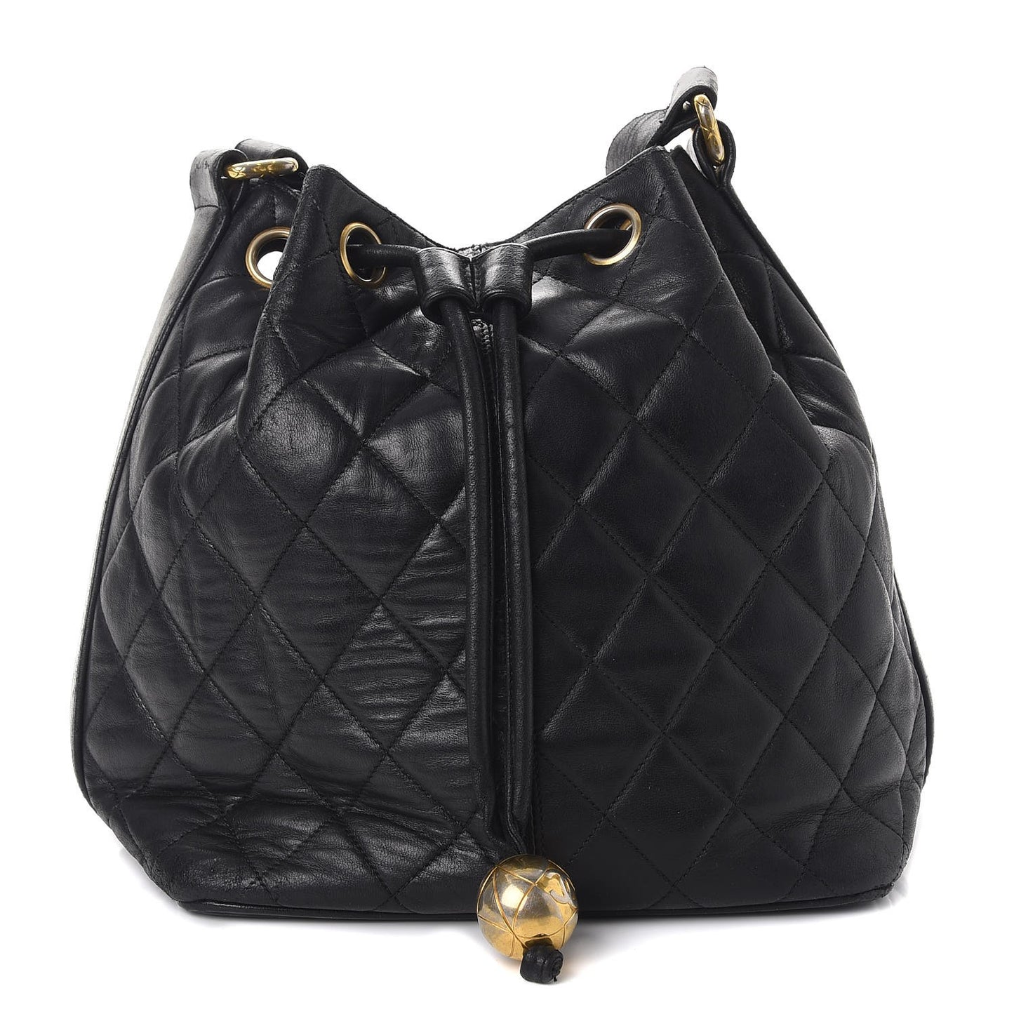 Lambskin Quilted Drawstring Bag Black