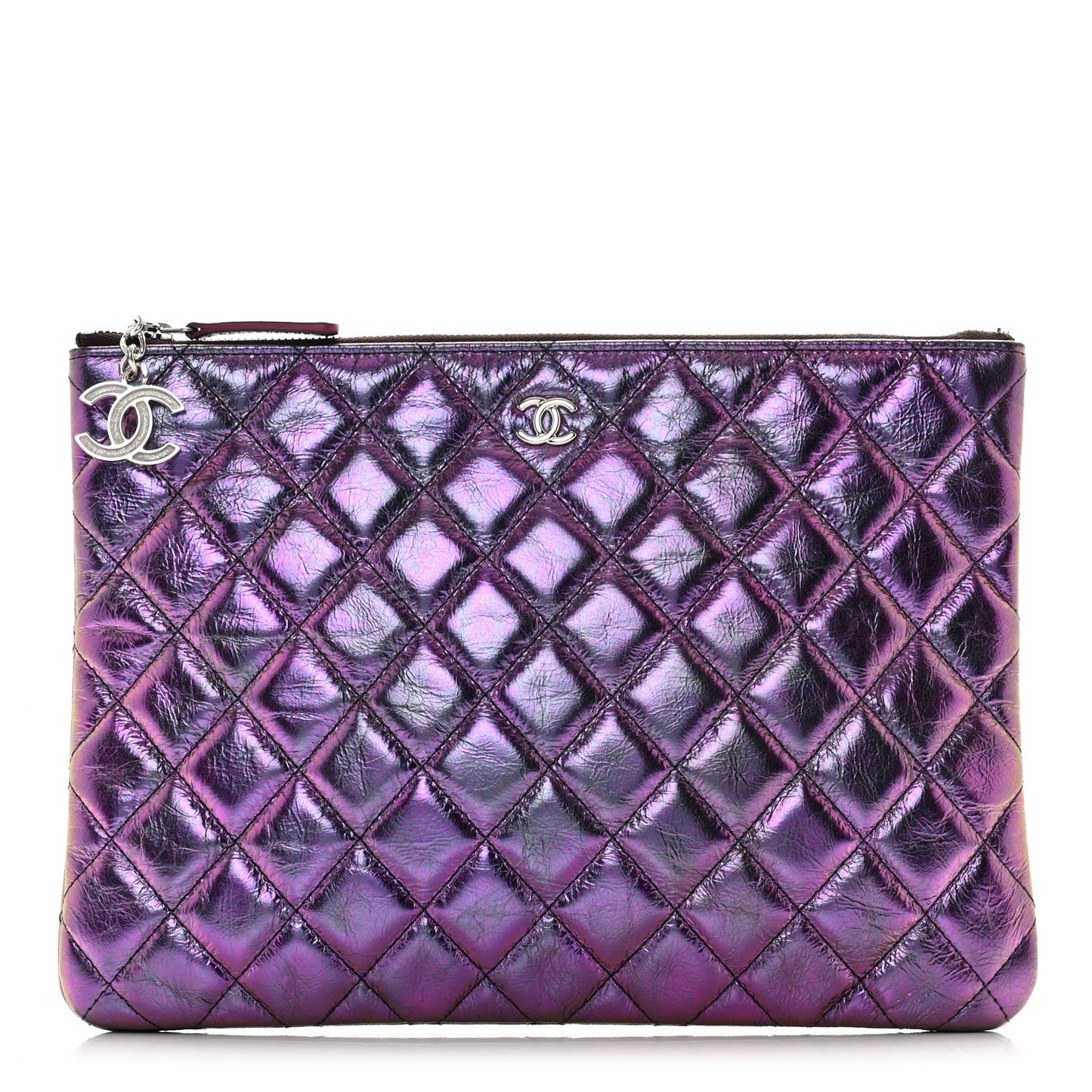 Iridescent Crumpled Calfskin CC Ripples Medium Cosmetic Case Purple