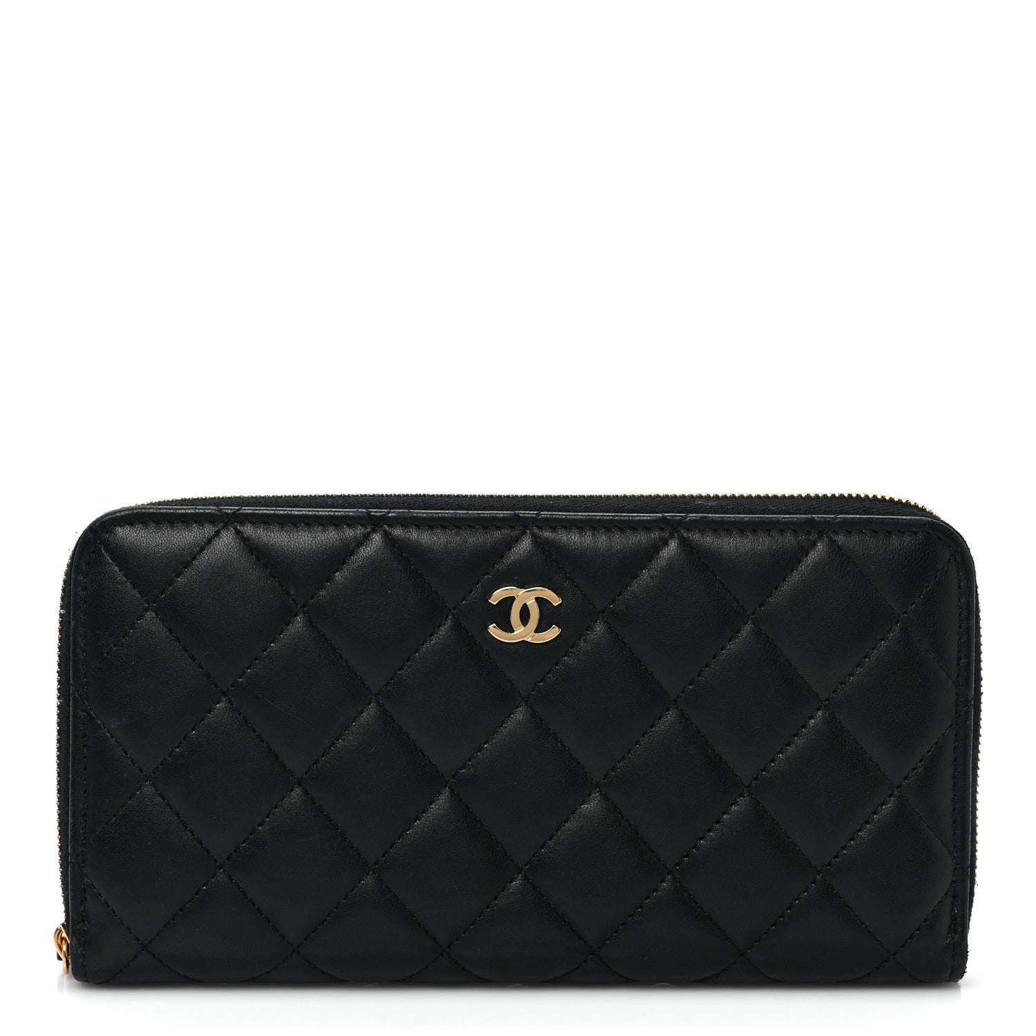 Chanel Lambskin Quilted Large Gusset Zip Around Wallet Black 1 of 7
