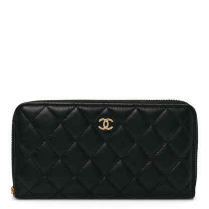 Chanel Lambskin Quilted Large Gusset Zip Around Wallet Black 1 of 7