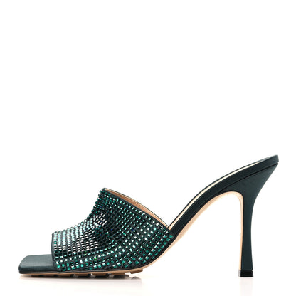 Bottega Veneta Satin Crystal Embellished Stretch Mule Sandals 41 Green 1 of 8