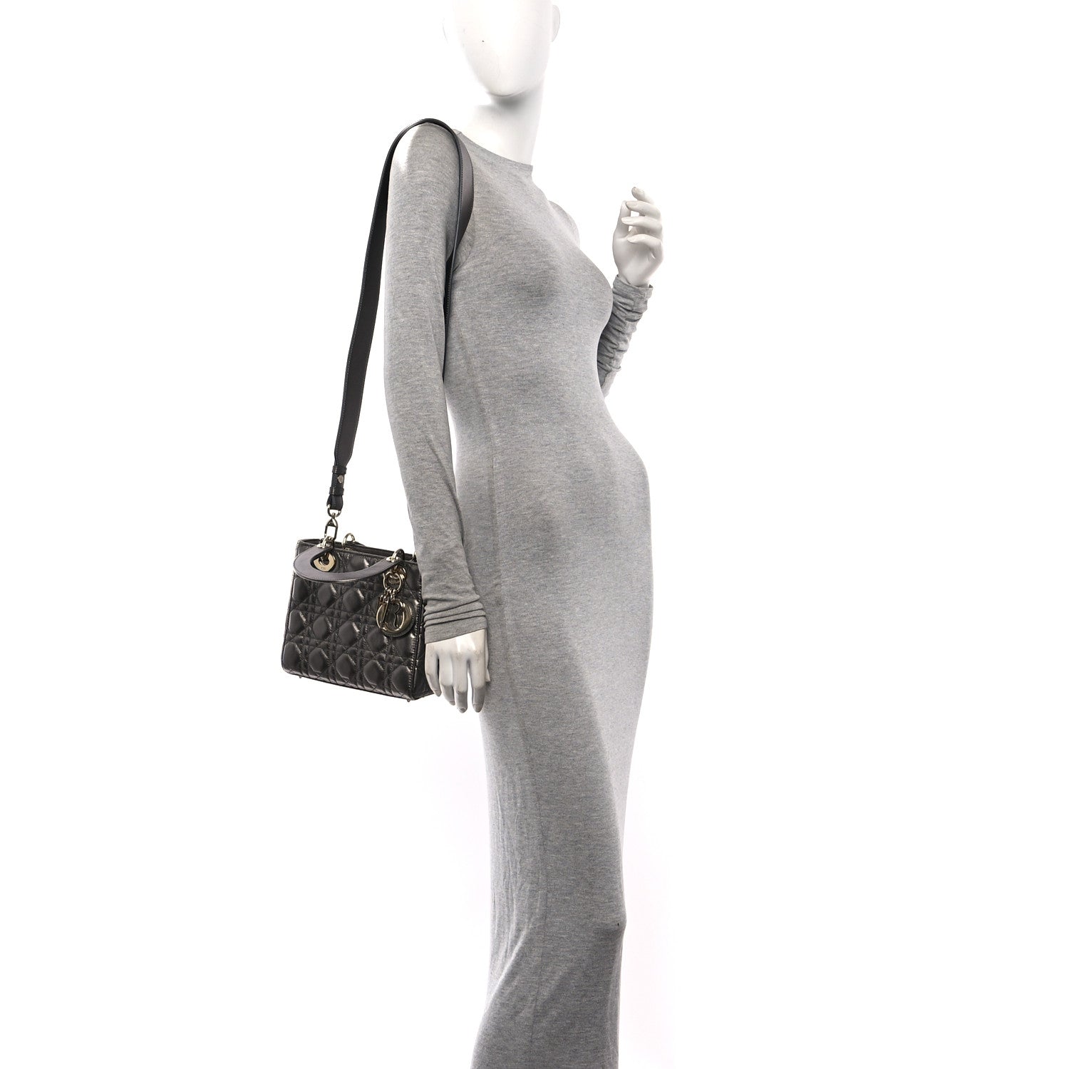 Christian Dior Metallic Lambskin Cannage Small My ABCDior Lady Dior Dark Silver 2 of 11