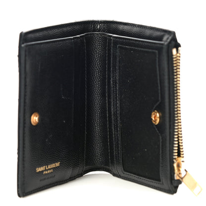 Saint Laurent Grain De Poudre Matelasse Chevron Monogram Zipped Card Case Black 5 of 22