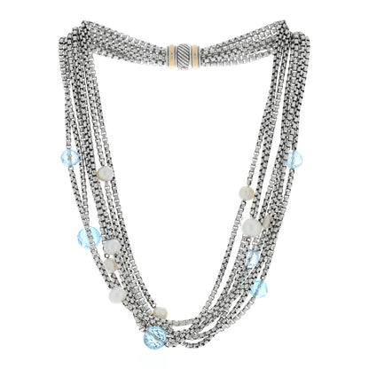 David Yurman Sterling Silver 18K Yellow Gold Freshwater Cultured Pearl Blue Topaz Multi Strand Necklace 3 of 5