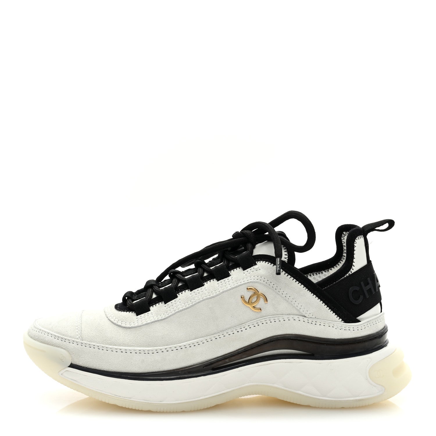 Chanel Suede Calfskin Nylon Grosgrain CC Sneakers 37.5 White 1 of 9