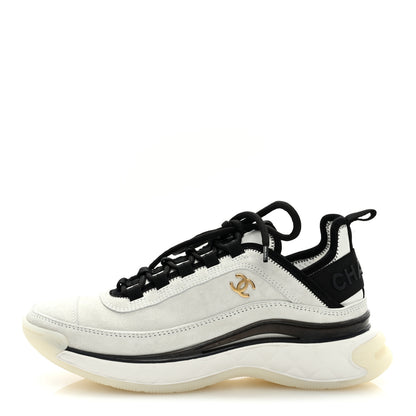 Chanel Suede Calfskin Nylon Grosgrain CC Sneakers 37.5 White 1 of 9