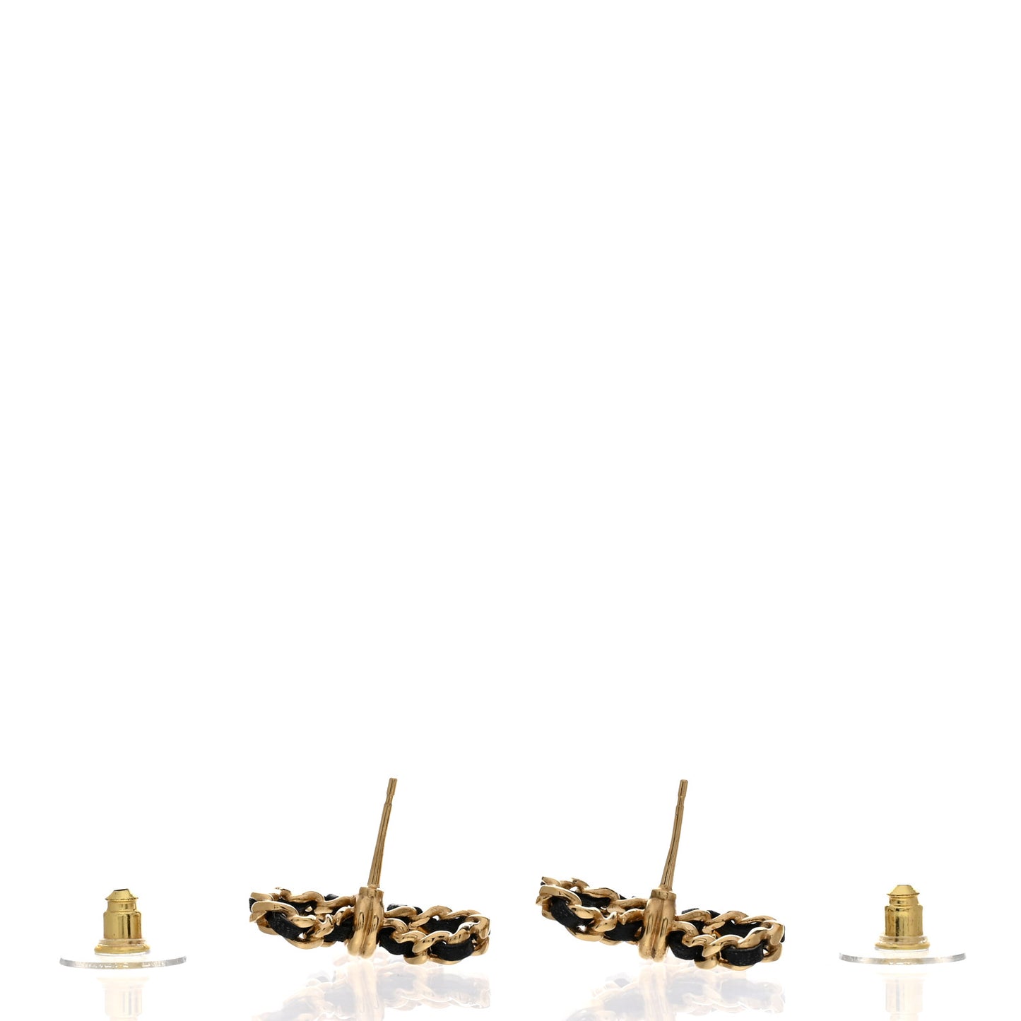 Lambskin Chain Bow Stud Earrings Black Gold