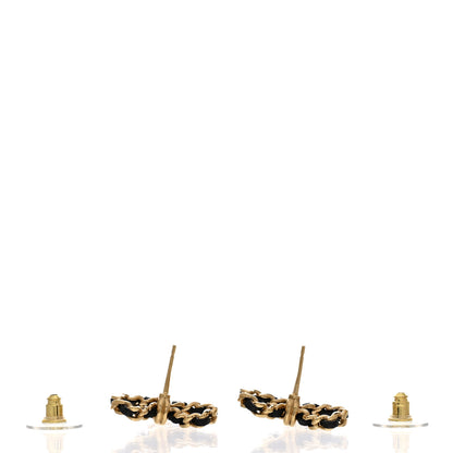 Chanel Lambskin Chain Bow Stud Earrings Black Gold 3 of 5