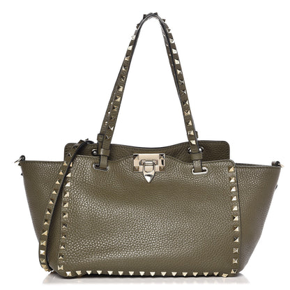 Valentino Garavani Pebbled Calfskin Small Rockstud Tote Army Green 1 of 8
