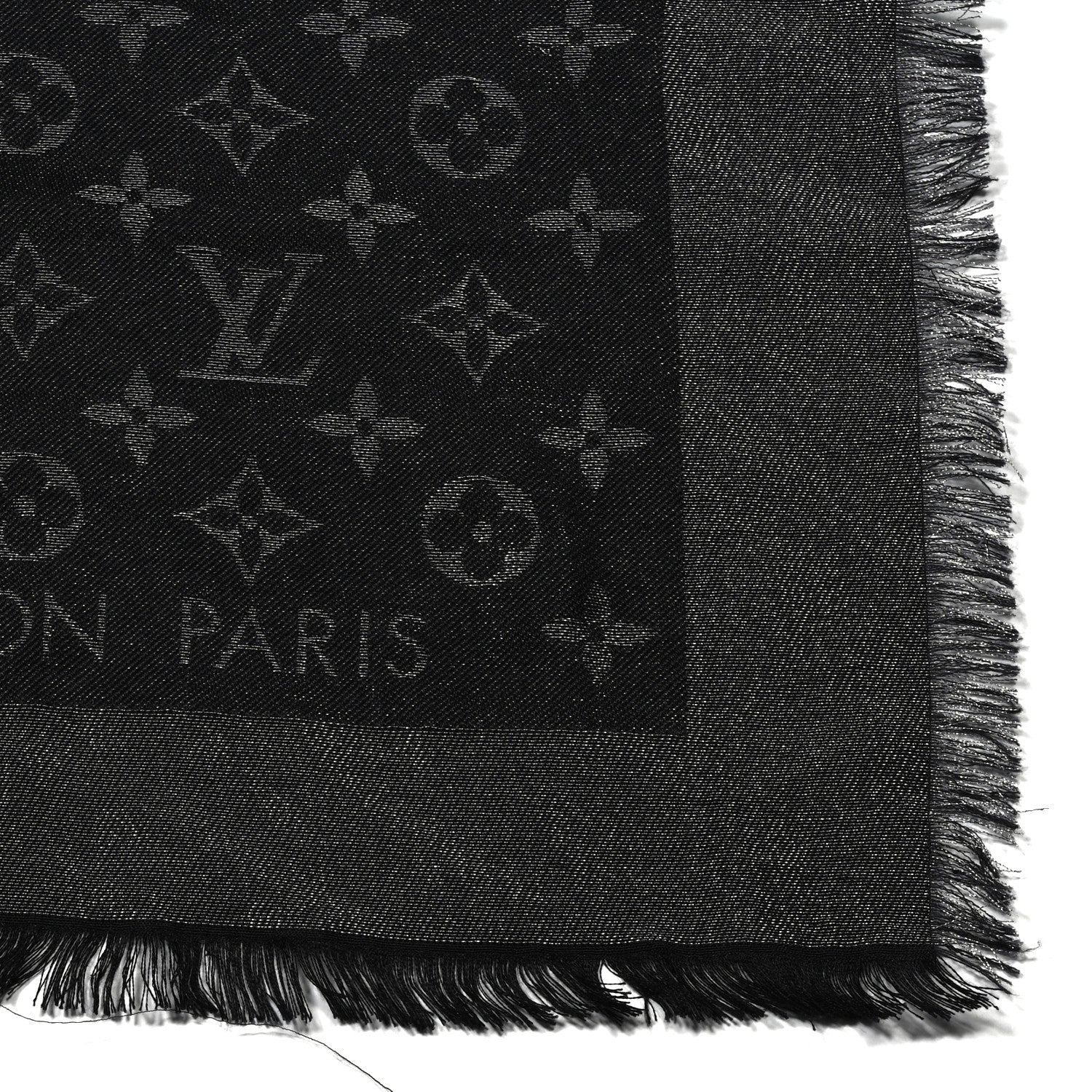 Louis Vuitton Silk Lurex Wool Monogram Shine Shawl Black 4 of 8